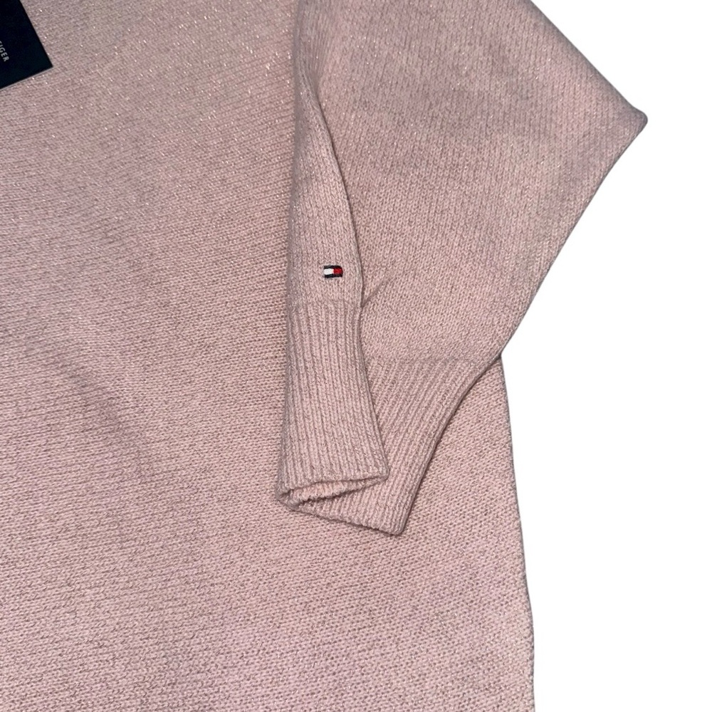 NWT Tommy Hilfiger Metallic Knit Sweater Light Pink 3/4 Sleeve Pullover Sz Large - Picture 3 of 9